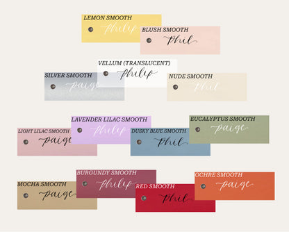 Custom Card Calligraphy Place Card with Eyelet | Colourful DIY Add Own Ribbon Wedding Place Name Card