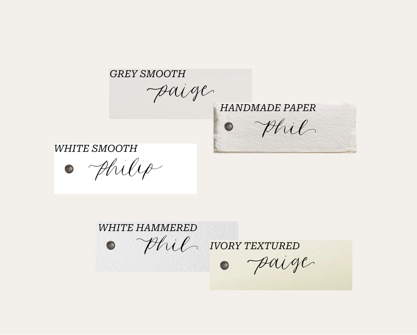 Custom Card Calligraphy Place Card with Eyelet | Neutral DIY Add Own Ribbon Wedding Place Name Card