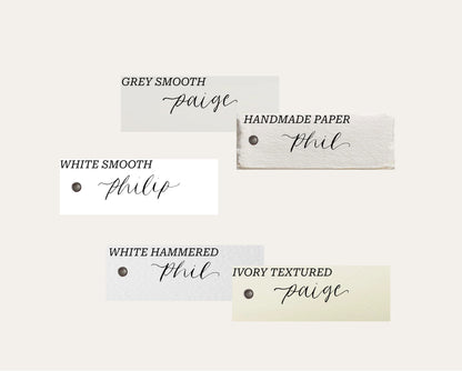 Custom Card Calligraphy Place Card with Eyelet | Neutral DIY Add Own Ribbon Wedding Place Name Card