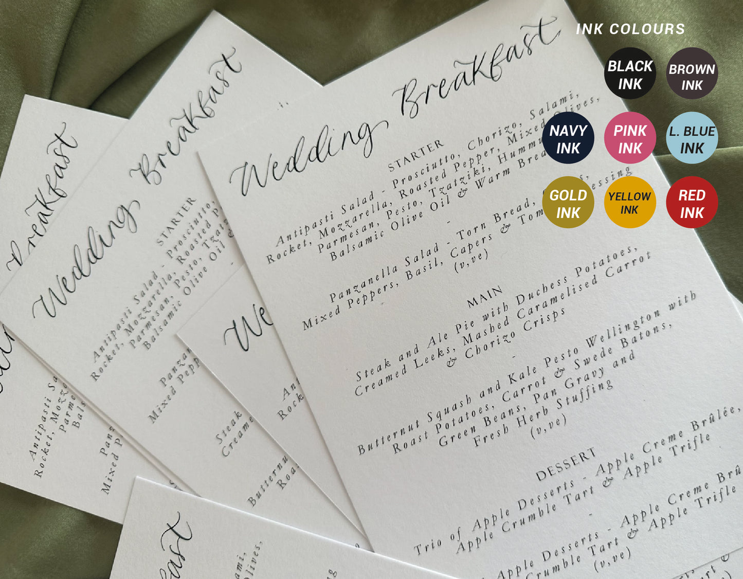 WHITE Calligraphy Title Printed Menu | Custom Printed Calligraphy Wedding Menu Card | A5 Menu Sign