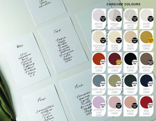 Calligraphy Wedding A5 Table Plan Card | White OR Colour Card Hand Written Calligraphy Table Plan Card | Mirror Table Plan Cards | DIY Table Plan Card