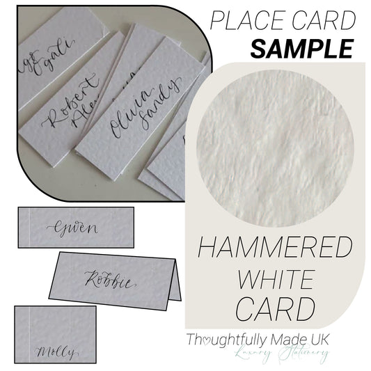 HAMMERED Place Card Sample | Calligraphy Wedding Place Name Card | Tented, Flat, Square