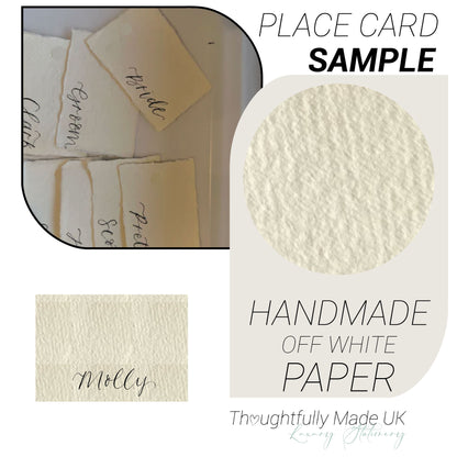 HANDMADE PAPER Place Card Sample | Calligraphy Wedding Place Name Card | Flat, Square
