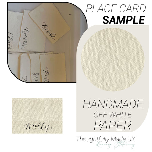 HANDMADE PAPER Place Card Sample | Calligraphy Wedding Place Name Card | Flat, Square