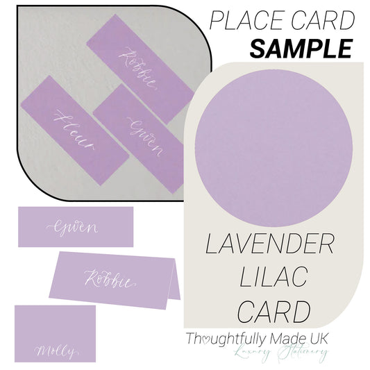 LAVENDER LILAC Place Card Sample | Calligraphy Wedding Place Name Card | Tented, Flat, Square
