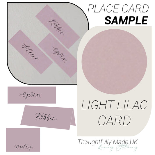 LIGHT LILAC Place Card Sample | Calligraphy Wedding Place Name Card | Tented, Flat, Square