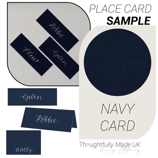 NAVY Place Card Sample | Calligraphy Wedding Place Name Card | Tented, Flat, Square