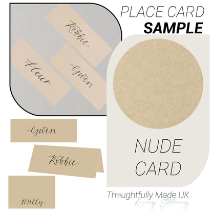 NUDE Place Card Sample | Calligraphy Wedding Place Name Card | Tented, Flat, Square