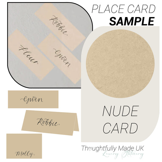 NUDE Place Card Sample | Calligraphy Wedding Place Name Card | Tented, Flat, Square