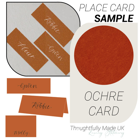 OCHRE Orange Place Card Sample | Calligraphy Wedding Place Name Card | Tented, Flat, Square