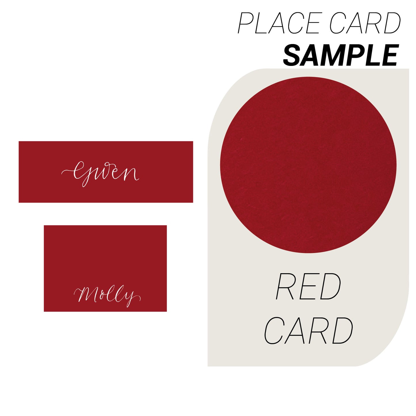 RED Place Card Sample | Calligraphy Wedding Place Name Card | Tented, Flat, Square