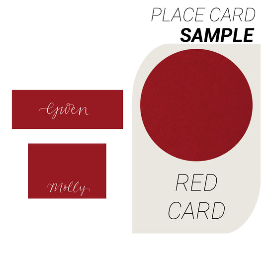 RED Place Card Sample | Calligraphy Wedding Place Name Card | Tented, Flat, Square