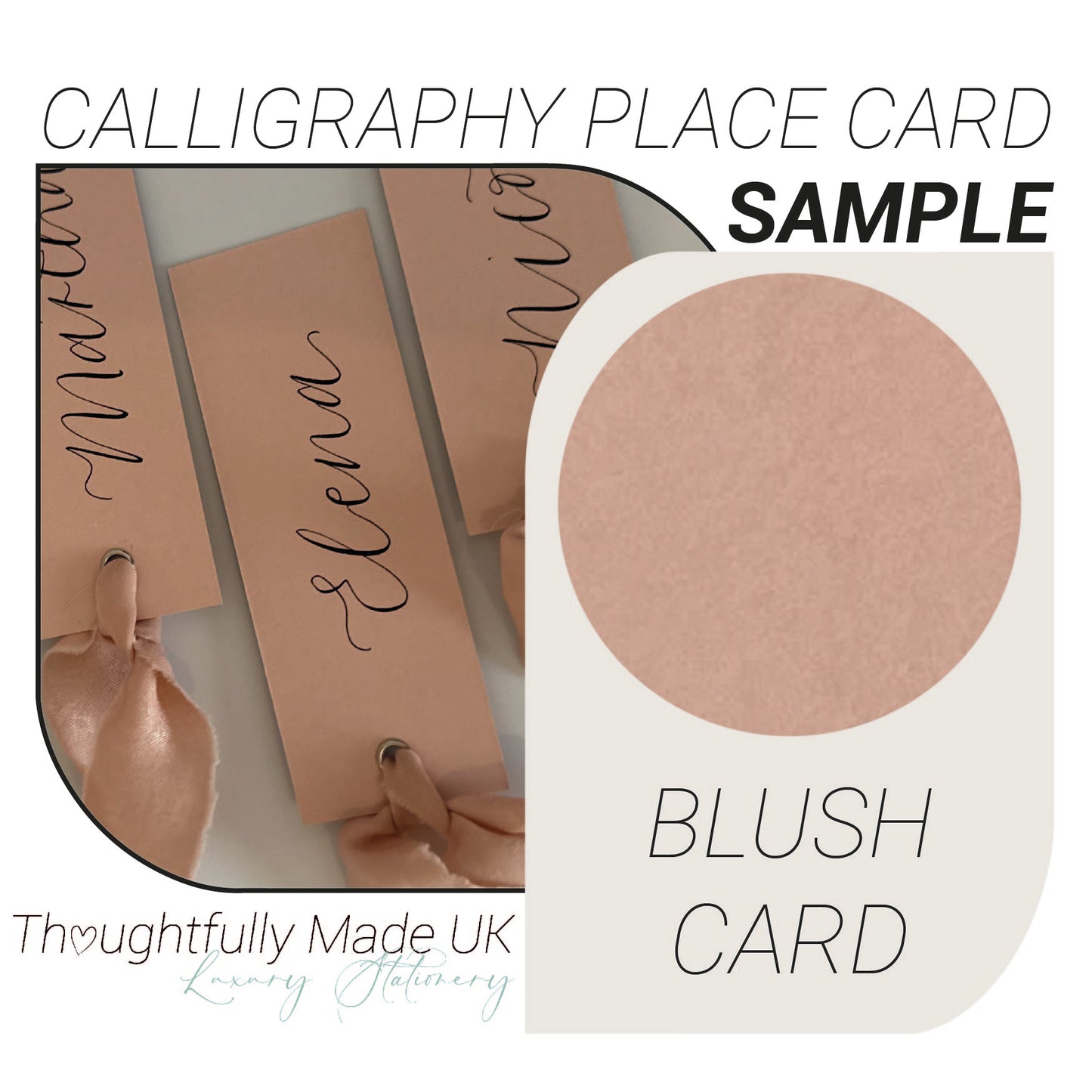 BLUSH Place Card Sample | Calligraphy Wedding Place Name Card |