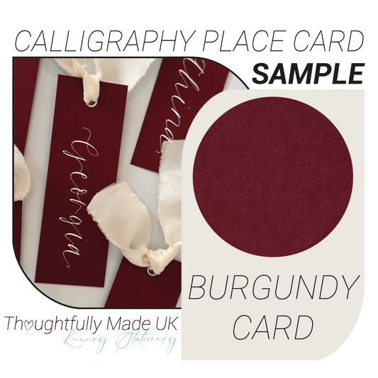 BURGUNDY Place Card Sample | Calligraphy Wedding Place Name Card |
