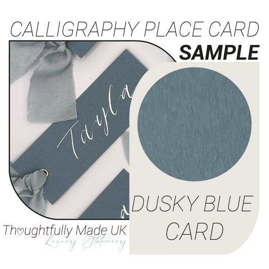 DUSKY BLUE Place Card Sample | Calligraphy Wedding Place Name Card |