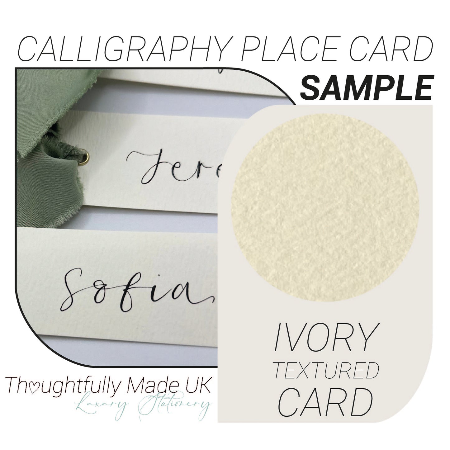 IVORY Place Card Sample | Calligraphy Wedding Place Name Card |