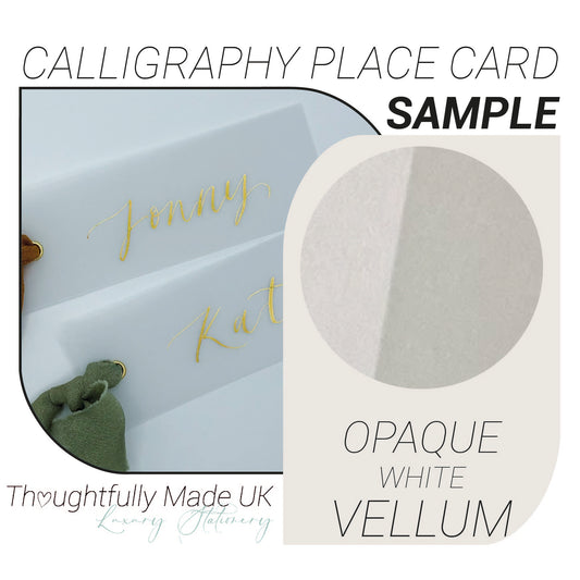 VELLUM Opaque Place Card Sample | Calligraphy Wedding Place Name Card |