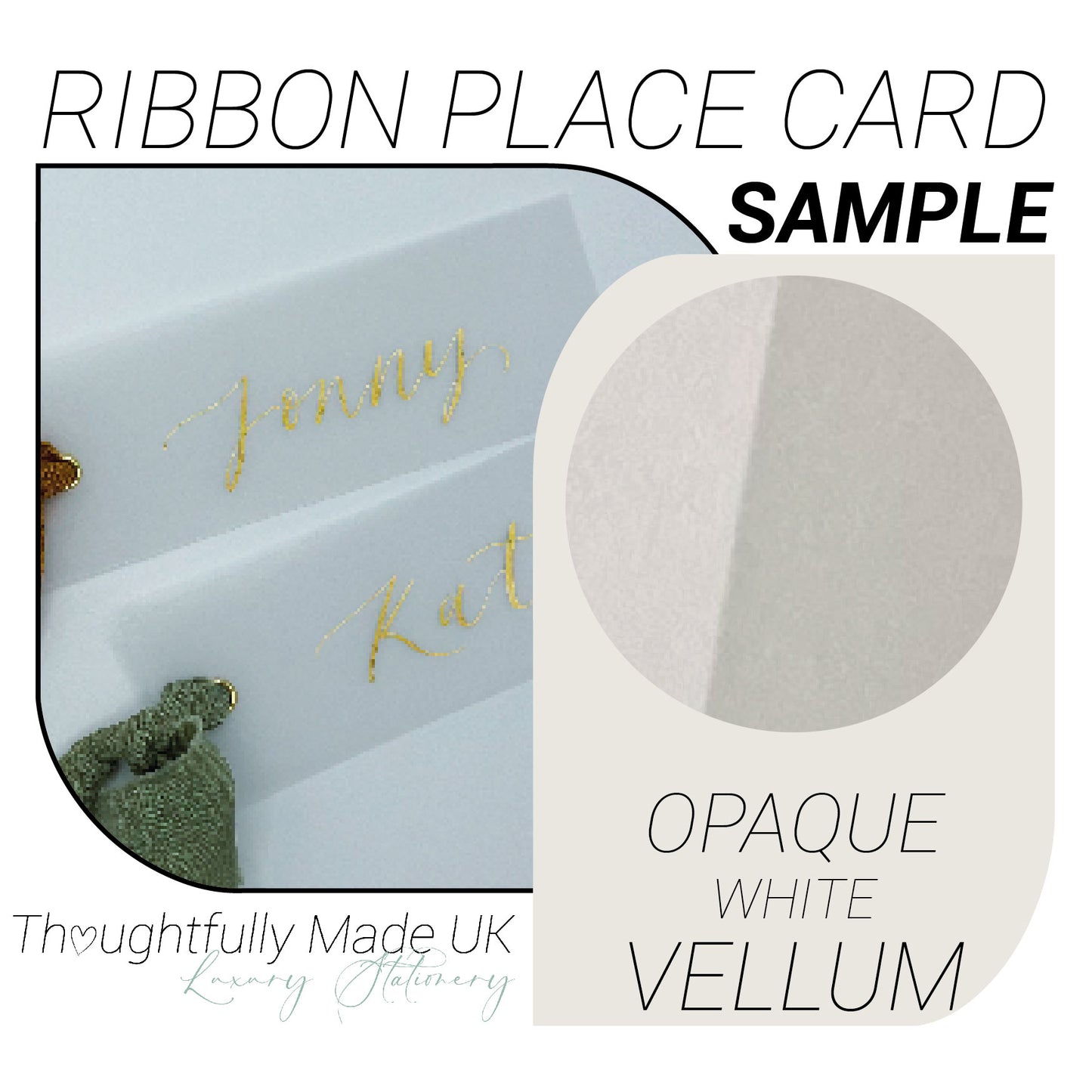 VELLUM Opaque Place Card Sample | Calligraphy Wedding Place Name Card |