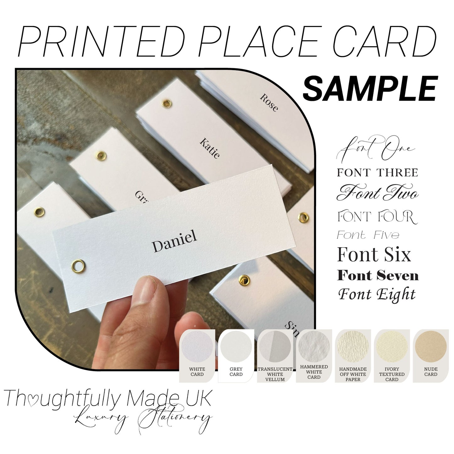 Printed Wedding Place Card Sample | Add Your Own Ribbon