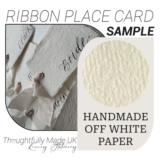 Handmade Paper Ribbon Wedding Place Card Sample | Chiffon, Satin & Organza