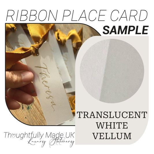 Vellum (Translucent) Ribbon Wedding Place Card Sample | Chiffon, Satin & Organza