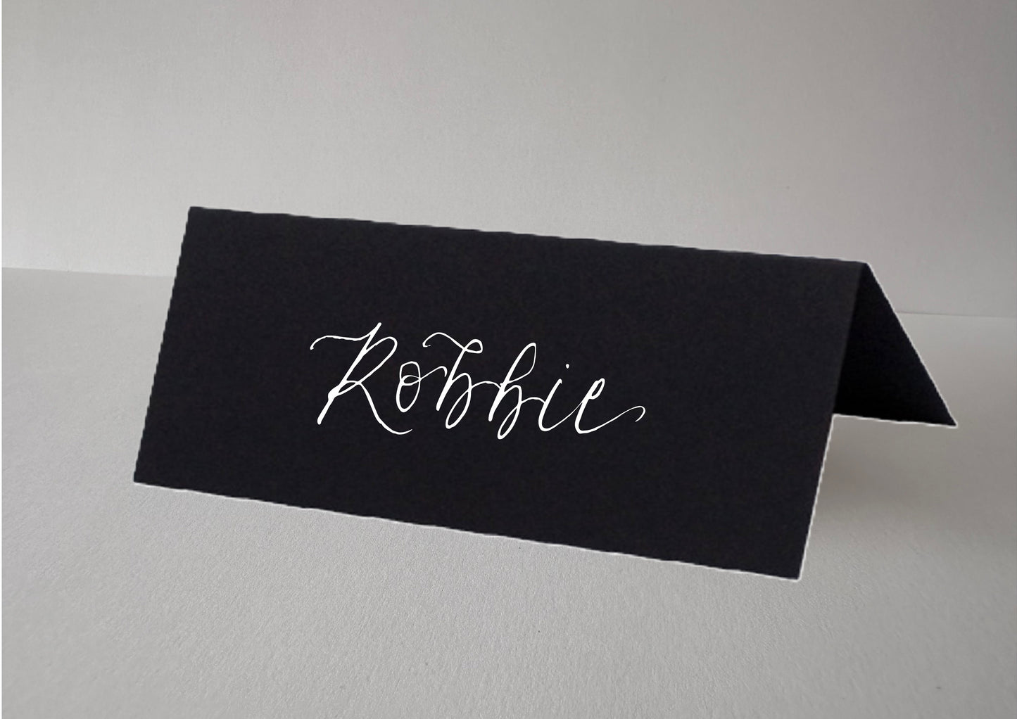 BLACK Calligraphy Tented Place Name Card | Calligraphy Wedding Place Name Card | Folded Place Card
