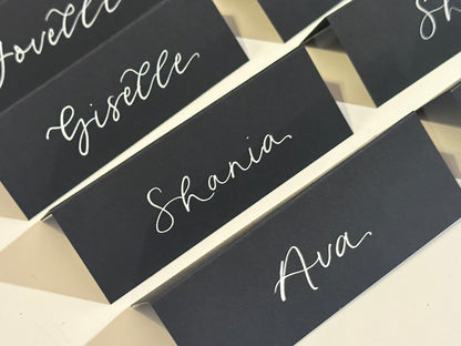 Black Tented Wedding Place Cards | Monochrome Calligraphy Place Cards