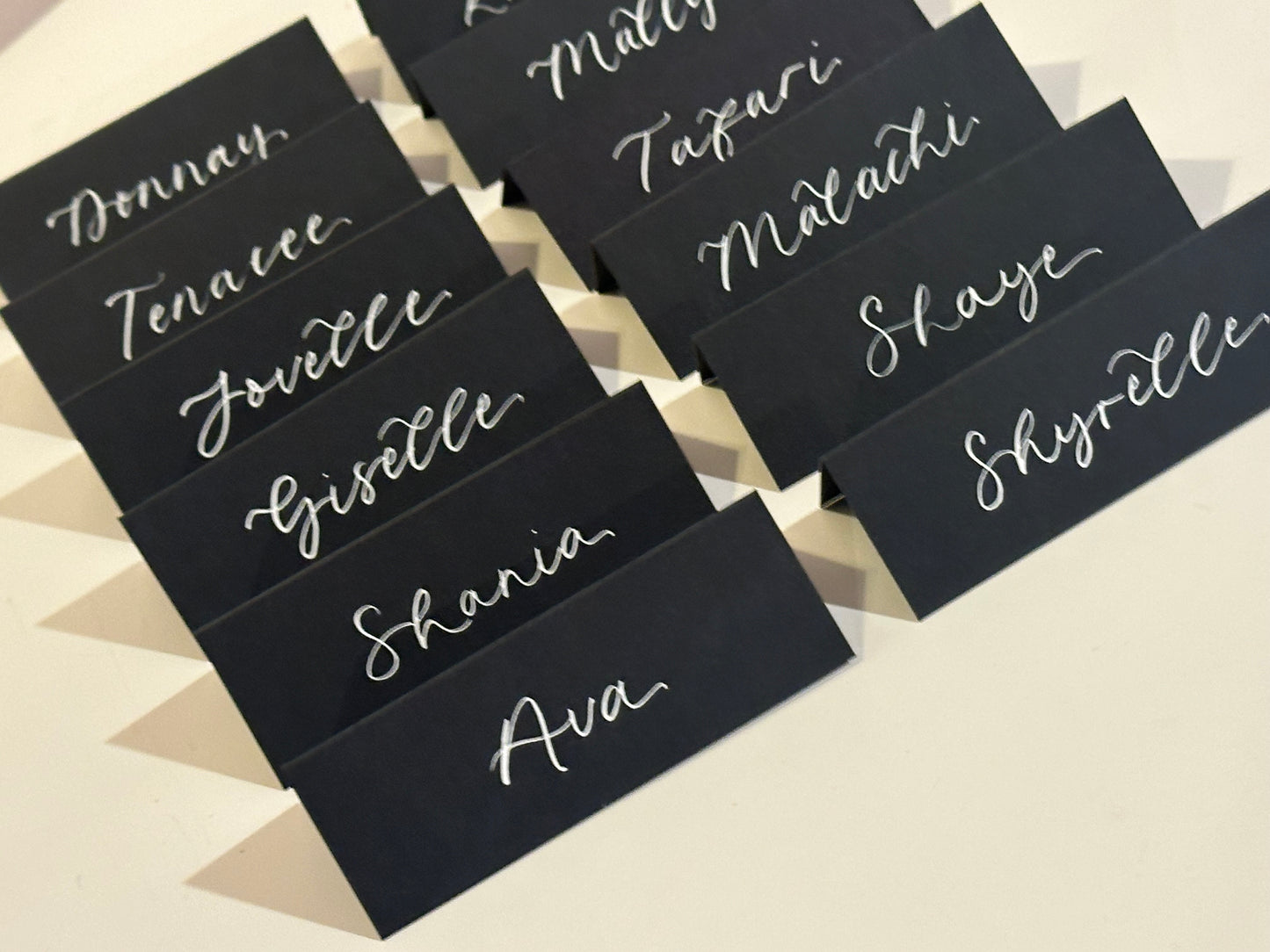 Black Tented Wedding Place Cards | Monochrome Calligraphy Place Cards