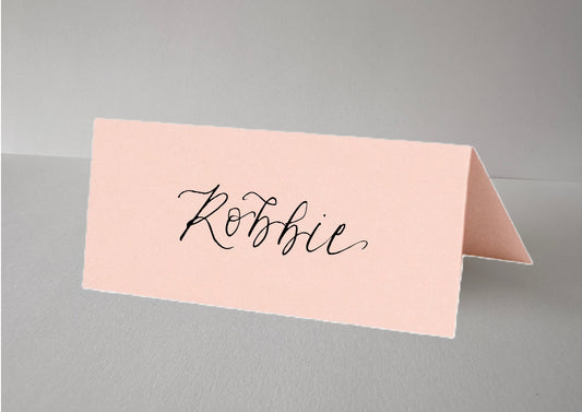 BLUSH Pink Calligraphy Tented Place Name Card | Calligraphy Wedding Place Name Card | Folded Place Card