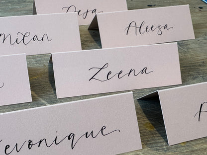 Blush Tented Wedding Place Cards | Pink Calligraphy Place Cards