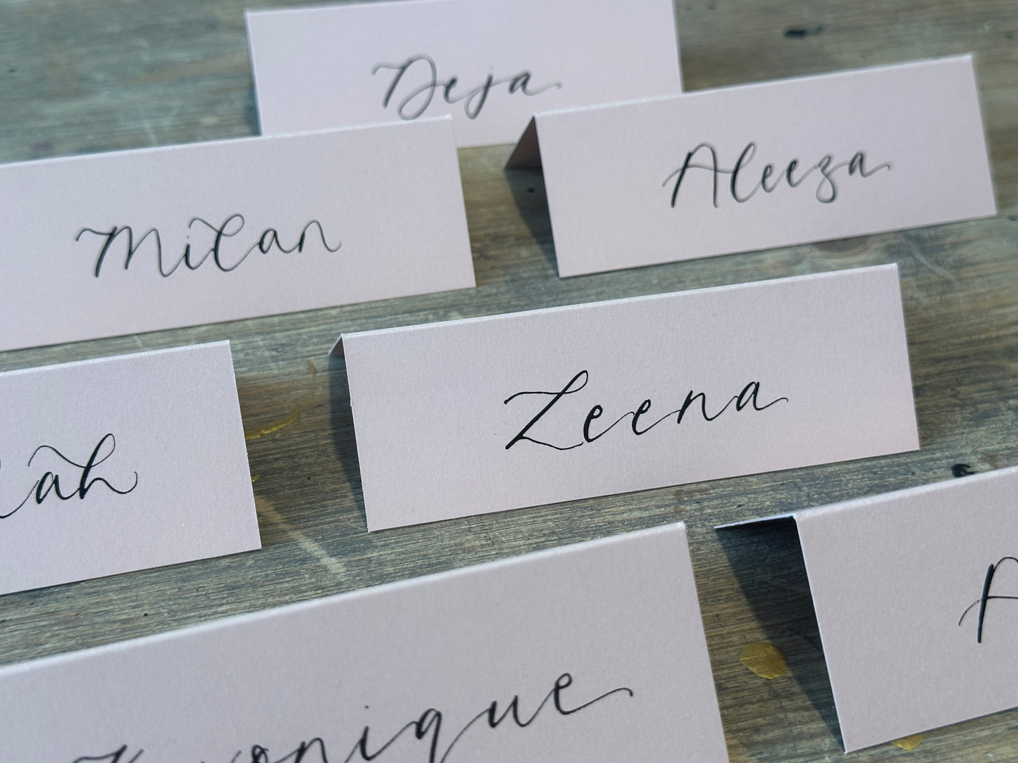 Blush Tented Wedding Place Cards | Pink Calligraphy Place Cards