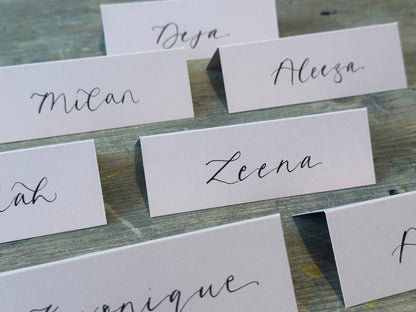 Blush Tented Wedding Place Cards | Pink Calligraphy Place Cards