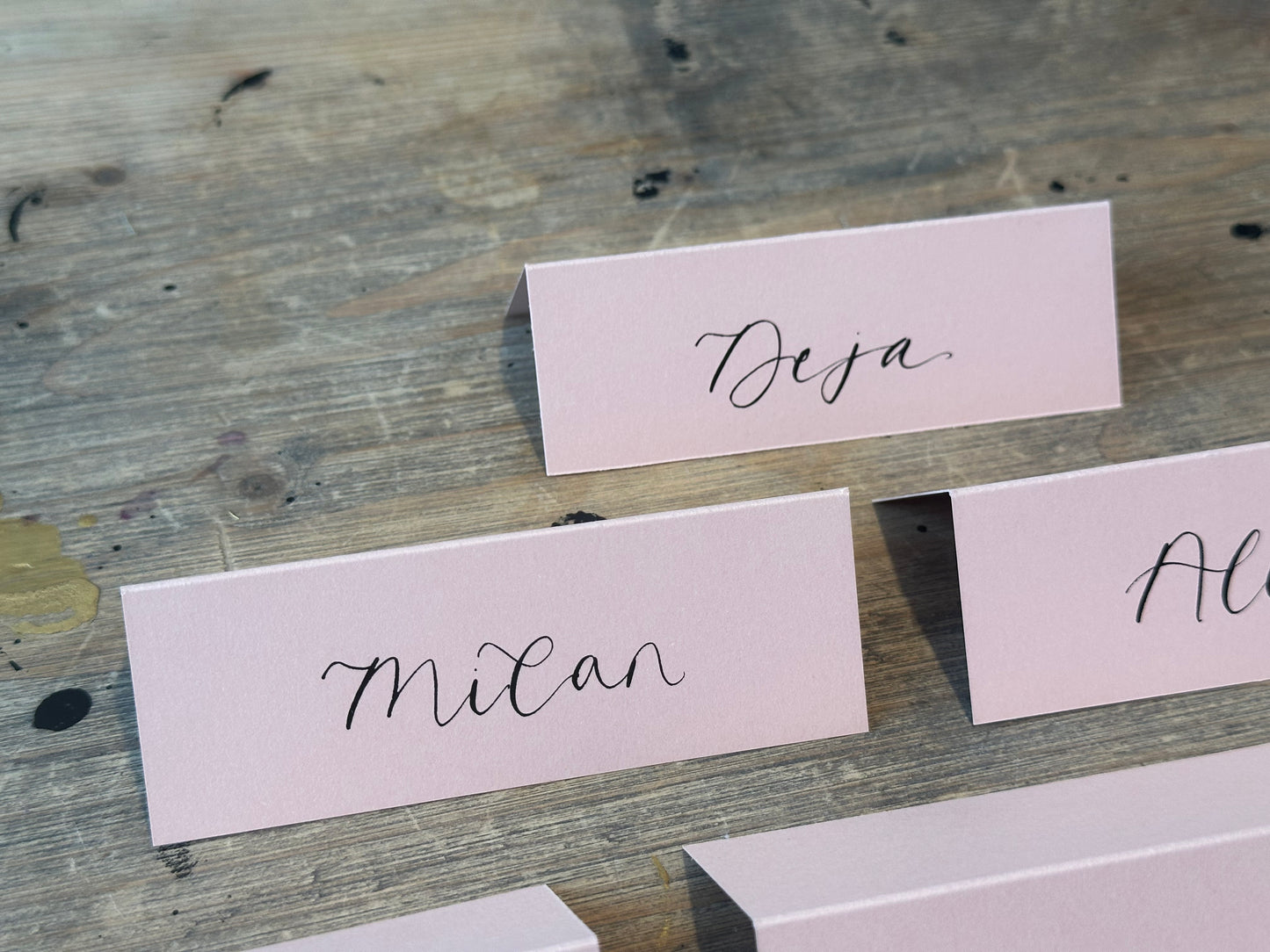 Blush Tented Wedding Place Cards | Pink Calligraphy Place Cards