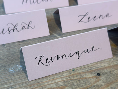 Blush Tented Wedding Place Cards | Pink Calligraphy Place Cards