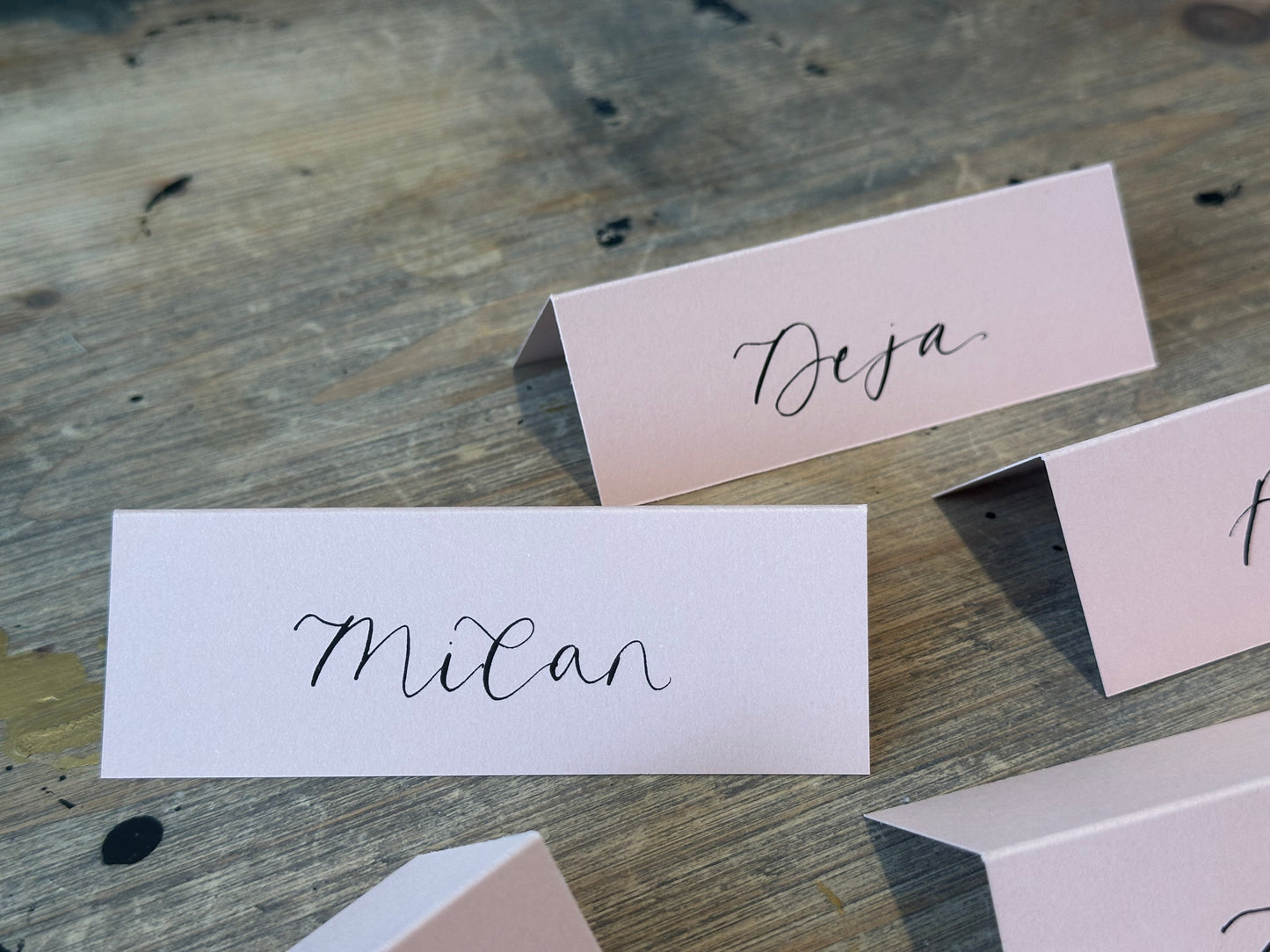 Blush Tented Wedding Place Cards | Pink Calligraphy Place Cards