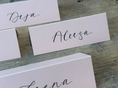 Blush Tented Wedding Place Cards | Pink Calligraphy Place Cards