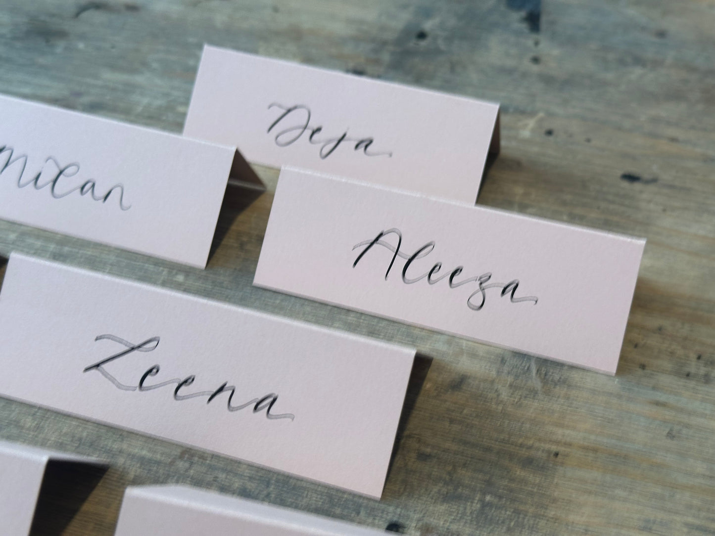 Blush Tented Wedding Place Cards | Pink Calligraphy Place Cards