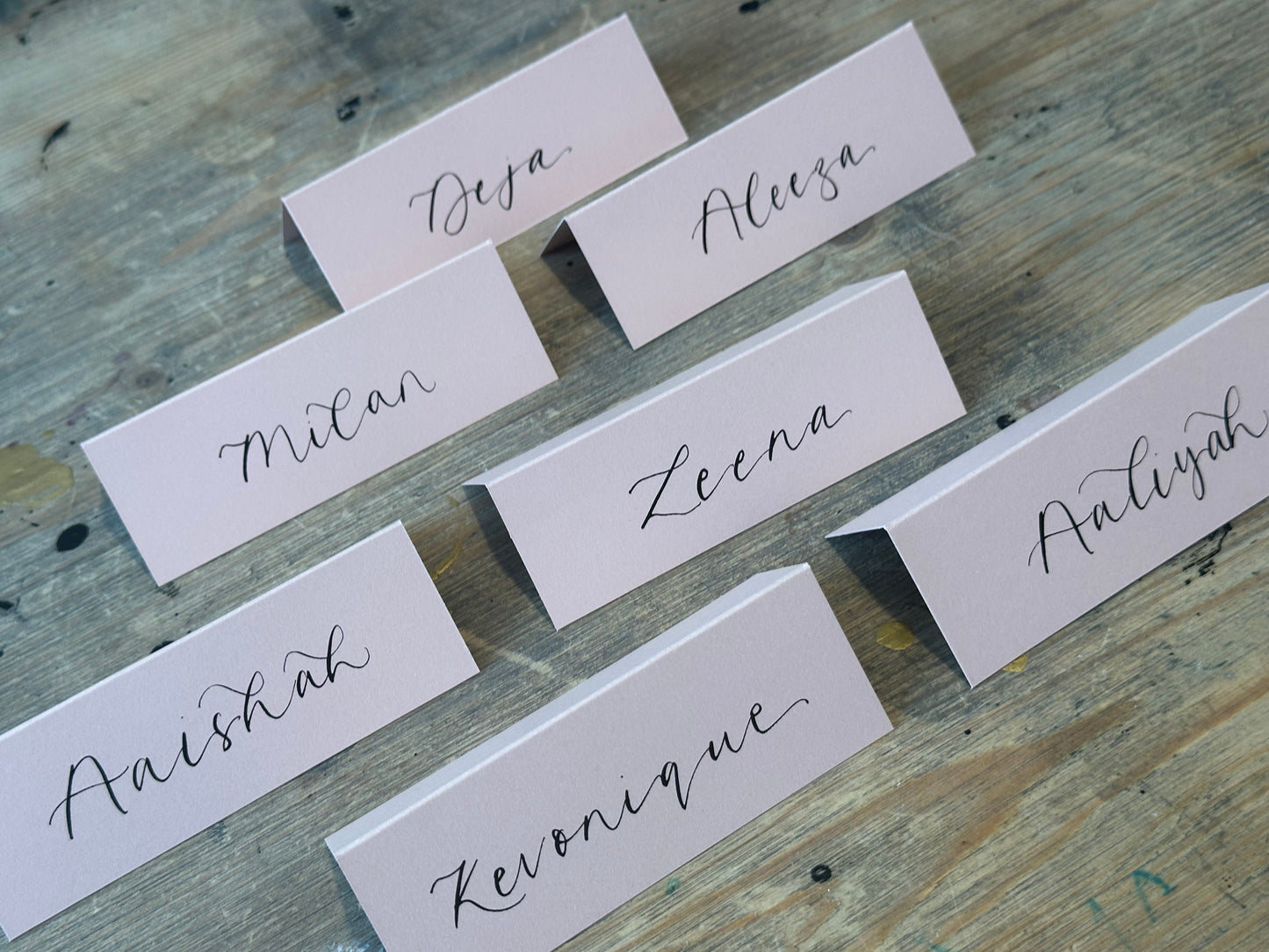Blush Tented Wedding Place Cards | Pink Calligraphy Place Cards