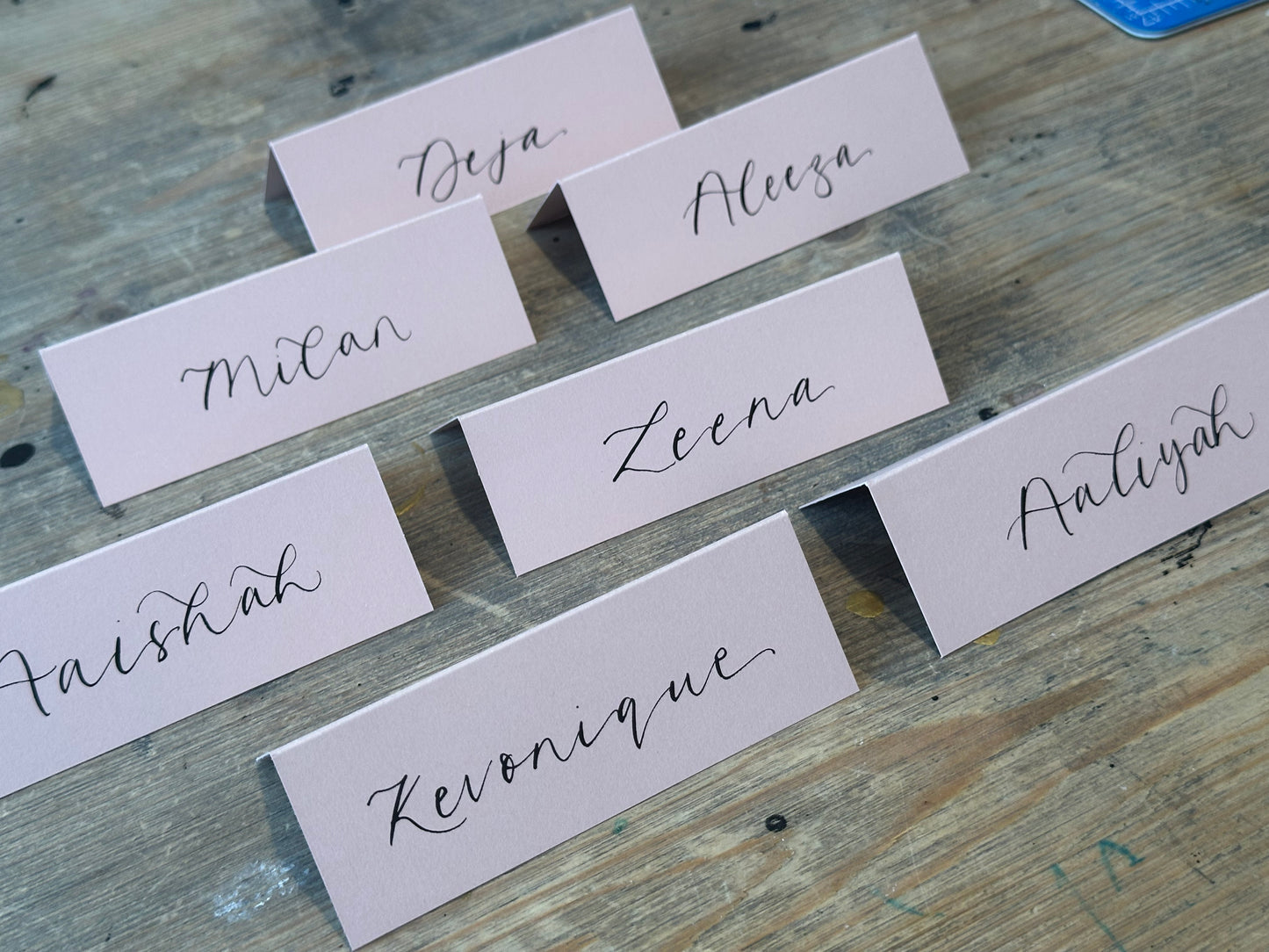 Blush Tented Wedding Place Cards | Pink Calligraphy Place Cards