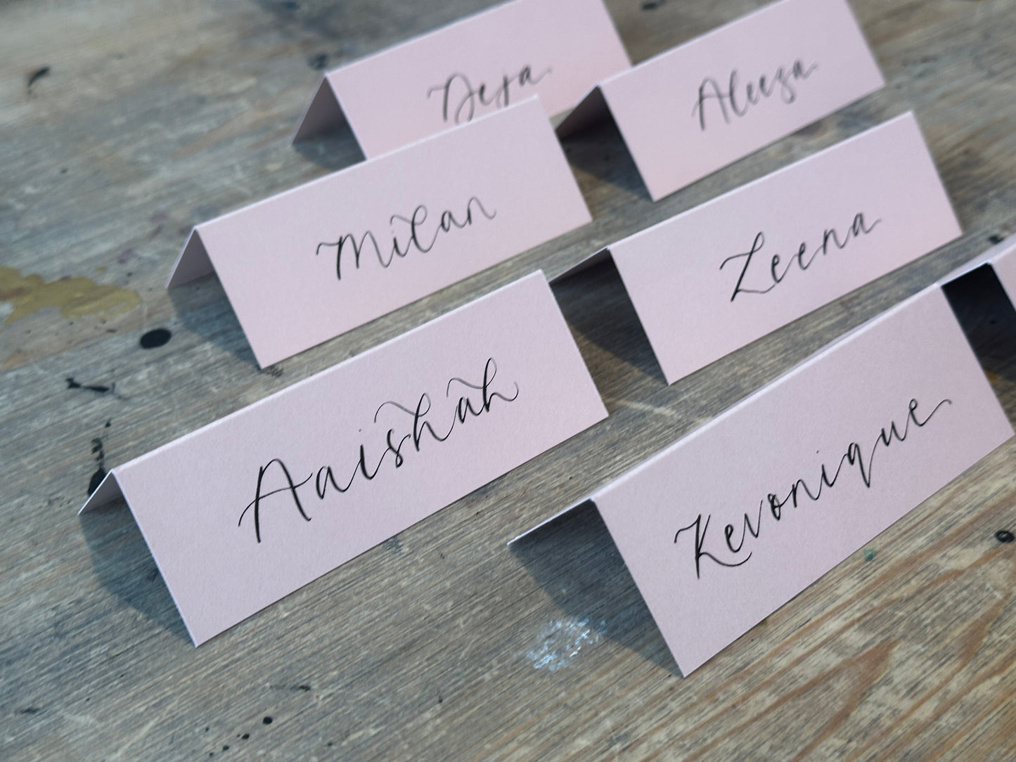 Blush Tented Wedding Place Cards | Pink Calligraphy Place Cards