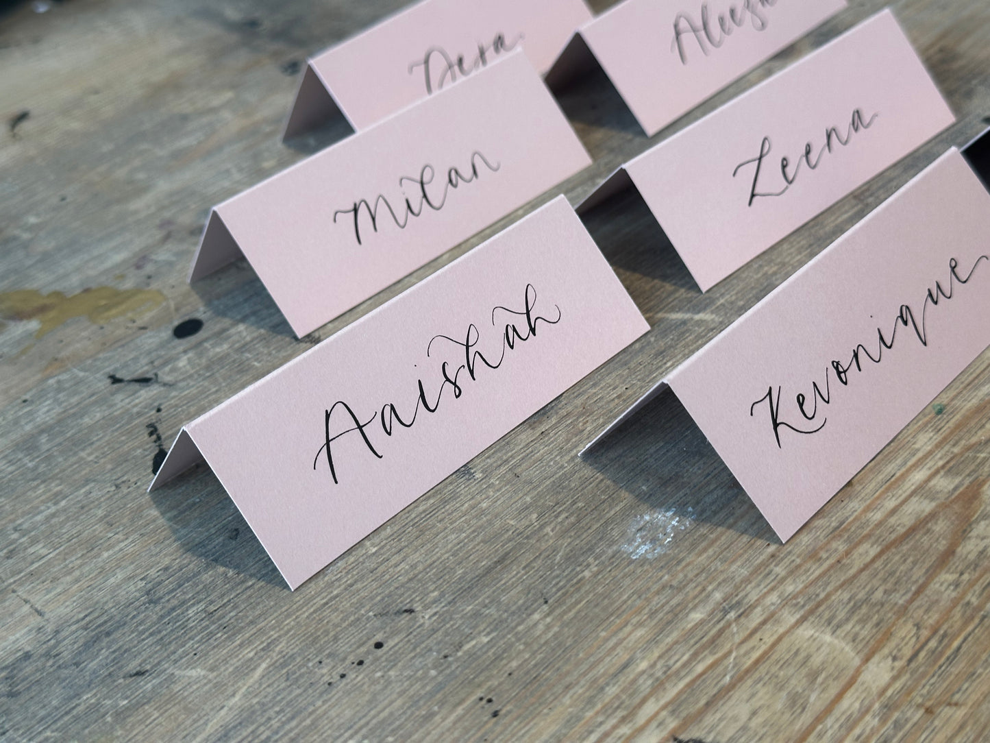 Blush Tented Wedding Place Cards | Pink Calligraphy Place Cards