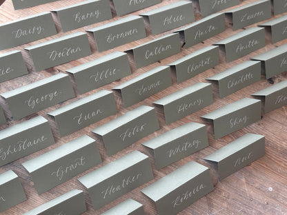 Eucalyptus Tented Wedding Place Cards | Green Calligraphy Place Cards
