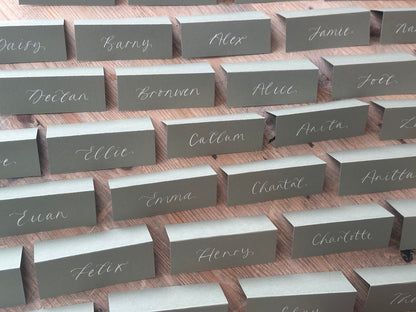 Eucalyptus Tented Wedding Place Cards | Green Calligraphy Place Cards