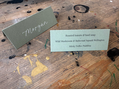 Menu Choice Tented Wedding Place Cards | Guest Menu Calligraphy Escort Cards