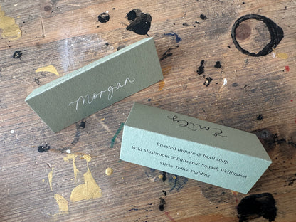 Menu Choice Tented Wedding Place Cards | Guest Menu Calligraphy Escort Cards