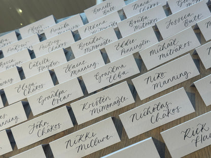 Tented Calligraphy Wedding Place Cards | Handwritten Hammered Card