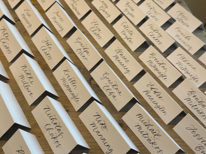 Tented Calligraphy Wedding Place Cards | Handwritten Hammered Card