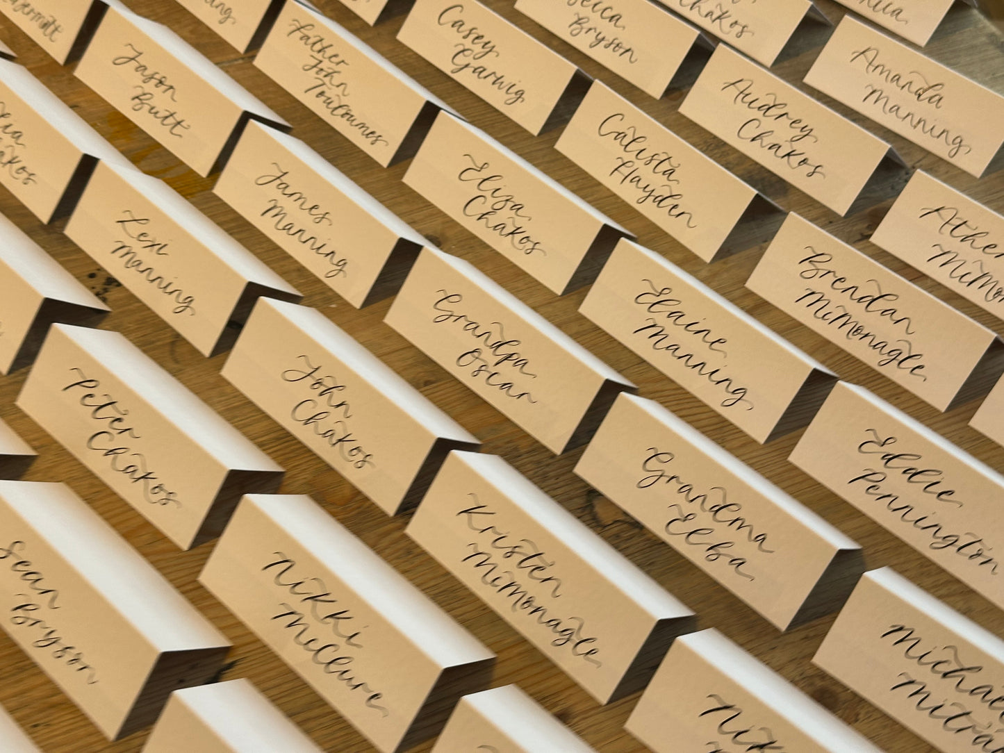 Tented Calligraphy Wedding Place Cards | Handwritten Hammered Card