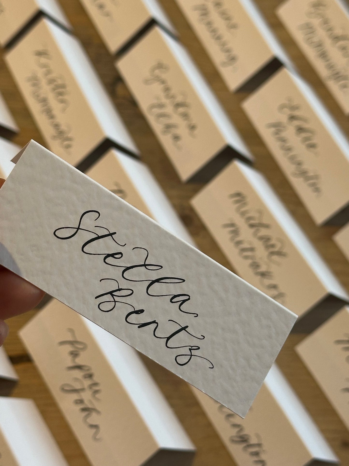 Tented Calligraphy Wedding Place Cards | Handwritten Hammered Card