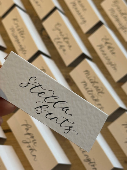 Tented Calligraphy Wedding Place Cards | Handwritten Hammered Card